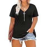 TIYOMI Plus Size Tops for Women Short Sleeve Sexy V Neck Shirts Plain Basic Solid Color Tunic Spring Summer XL-5XL 14W-28W