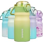 BJPKPK Water Bottle with Straw 14oz Insulated Water Bottles Reusable Stainless Steel Metal Thermal Flask with Leak Proof Lockable Lid and Carry Handle,Lime