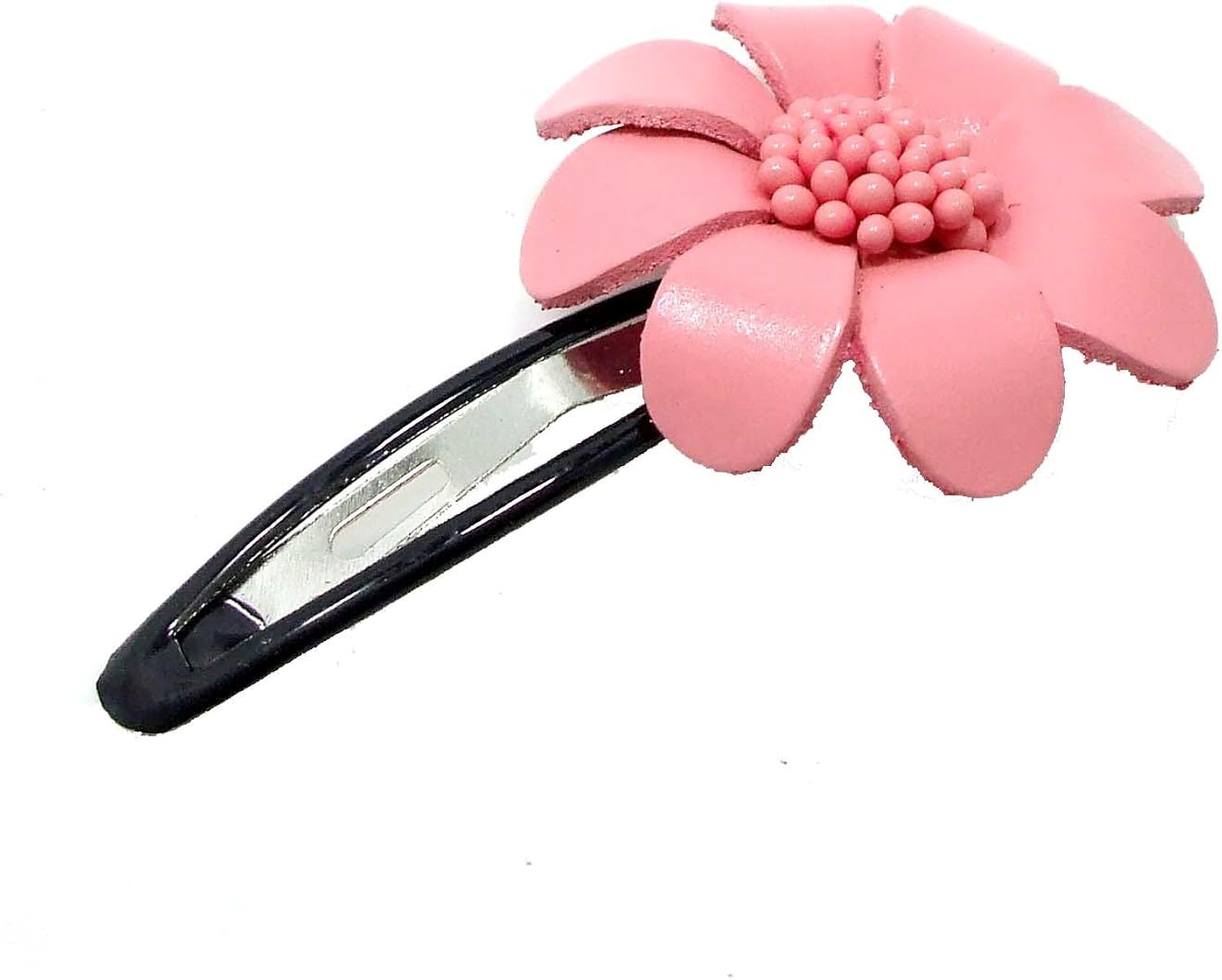 AeraVida Light Pink Floral Barrette Genuine Leather Hair Pinch Clip