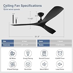 BvenuBigLite Black Ceiling Fan for Indoor: 3 Blades