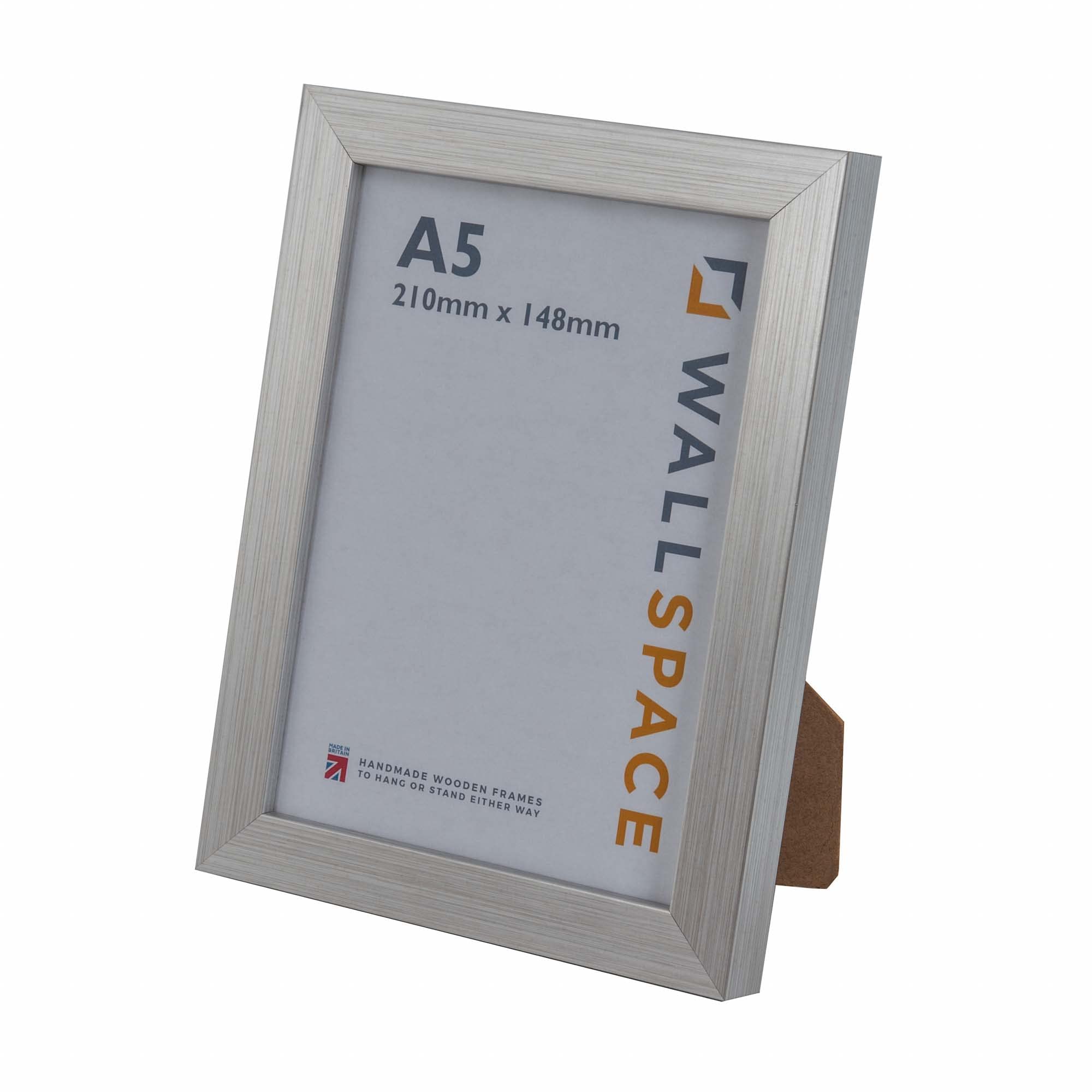 Wall Space A5 Silver Picture Frame | Silver A5 Photo Frame | 210x148mm | 210 x 148mm | 21.0x14.8cm | Solid Wood Wooden with Real Glass | Handmade in UK