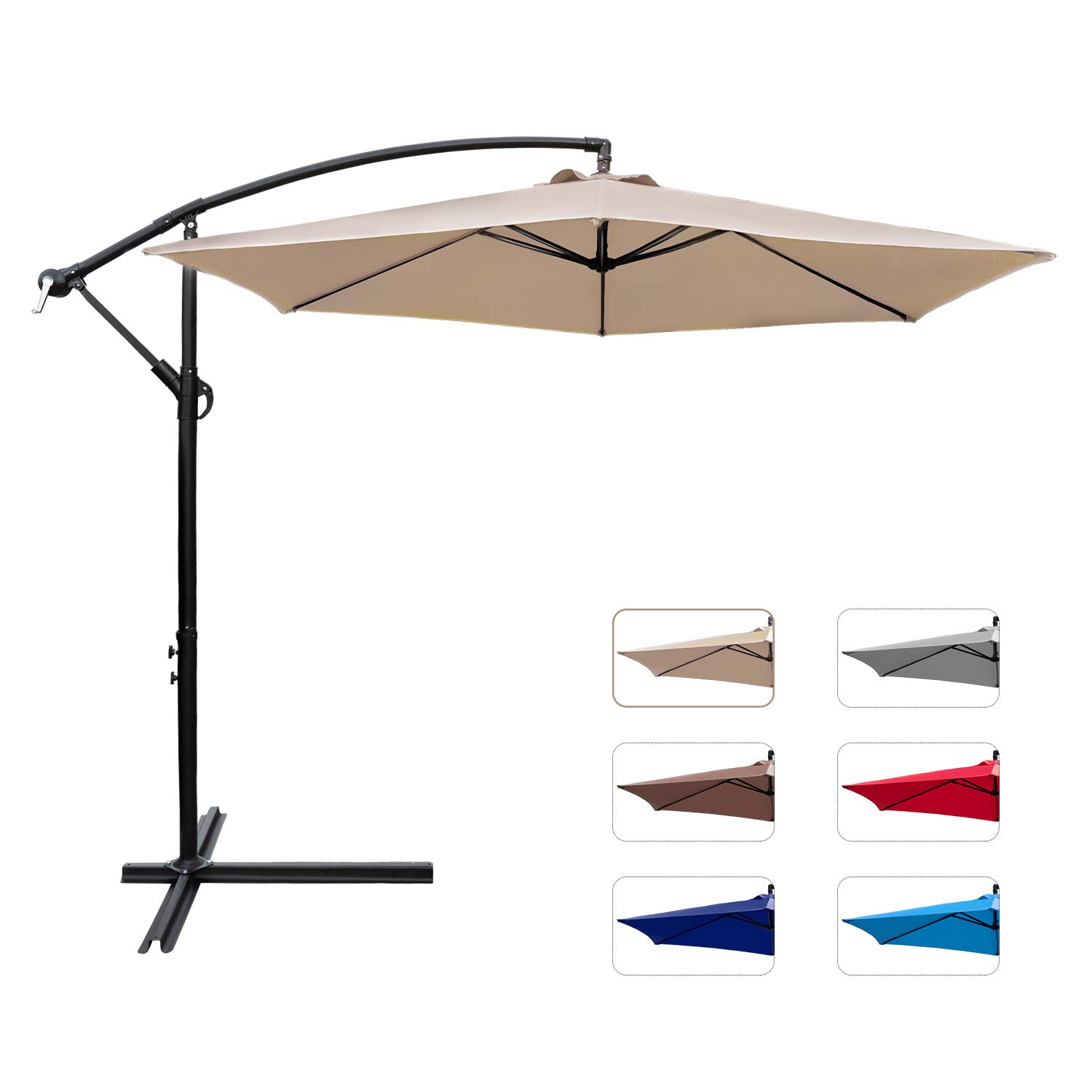 Backyard Lawn Devoko 10 Ft Patio Offset Cantilever Umbrella Outdoor Market Hanging Umbrellas With Crank Cross Base Suitable For Garden Deep Blue Deck And Poolside Patio Lawn Garden Umbrellas
