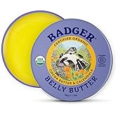 Badger Belly Butter, Organic Stretch Mark Cream for Pregnant Belly, Rich Hypoallergenic Moisturizing Organic Cocoa Butter & Coconut Body Butter for Women, 2 oz Tin