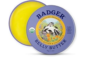 Badger Belly Butter, Organic Stretch Mark Cream for Pregnant Belly, Rich Hypoallergenic Moisturizing Organic Cocoa Butter & Coconut Body Butter for Women, 2 oz Tin