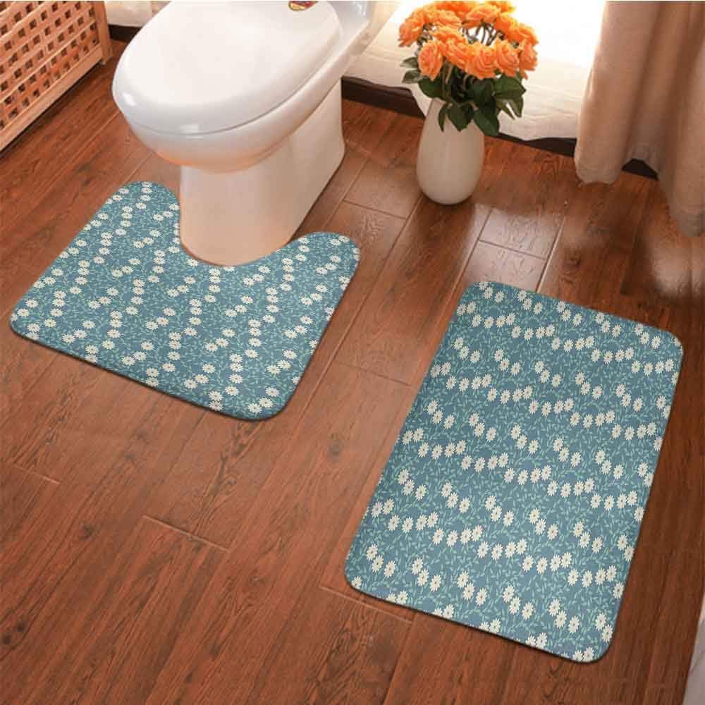 Bathroom Rugs Luxury 2 Piece Bath Mat Set, Chamomile Flowers Pattern
