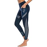CSTOWN Women's High Waist Yoga Pants with Side Pockets Stretchy Mesh Insert Workout Leggings Tummy Control Yoga Tights