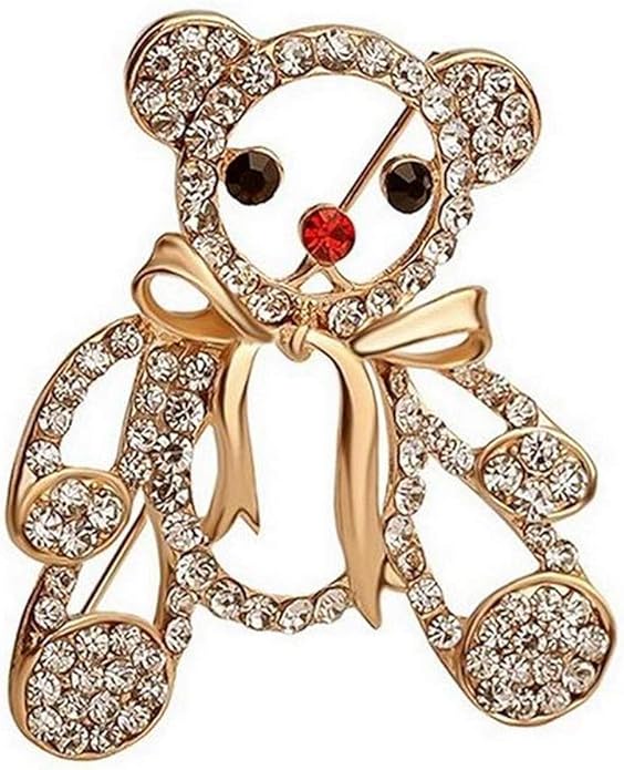 Set of 2 Brooches Steel Gold Tone Rhinestone Teddy Bear Brooch Amazon.co.uk Jewellery