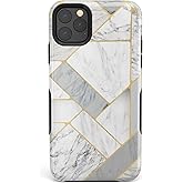Casely iPhone 11 Pro Max Case | Sharp Lines | Geo White and Gold Marble | Bold Protective Design