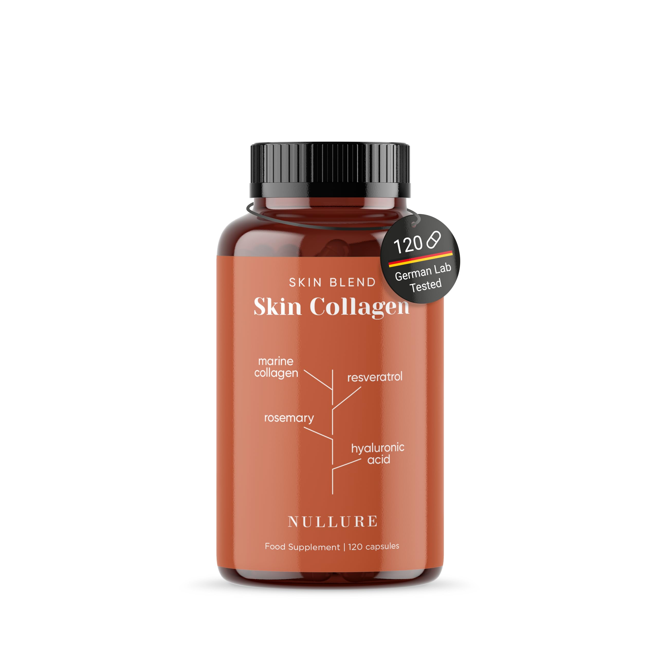 Nullure Collagen Supplement for Women Men I Natural Anti-Aging I Marine Collagen (Hydrolysed) + VIT C + Hyaluronic Acid + Conezyme Q10 + Marine Magnesium + Rosemary + Resveratrol + Lysine I 120 Caps