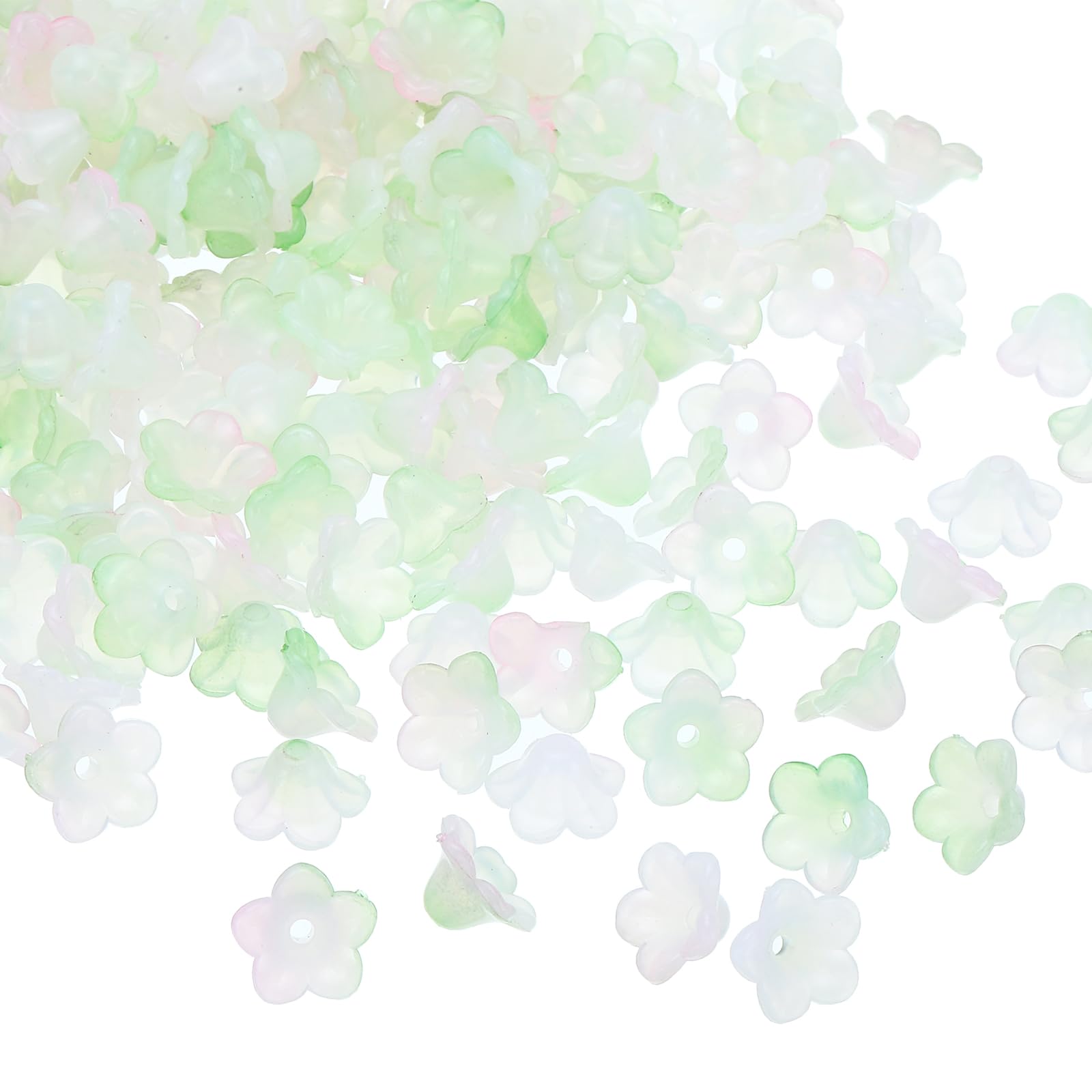 PATIKIL 0.3x0.5 Frosted Flower Beads, 300Pcs Acrylic Trumpet Flower Beads for Bracelets, Earrings, Necklaces, Jewelry Making and DIY Crafts, Green Pink