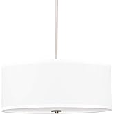 Kira Home Nolan 18" Classic 3-Light Drum Pendant Chandelier, White Fabric Shade + Round Glass Diffuser, Adjustable Height, Br