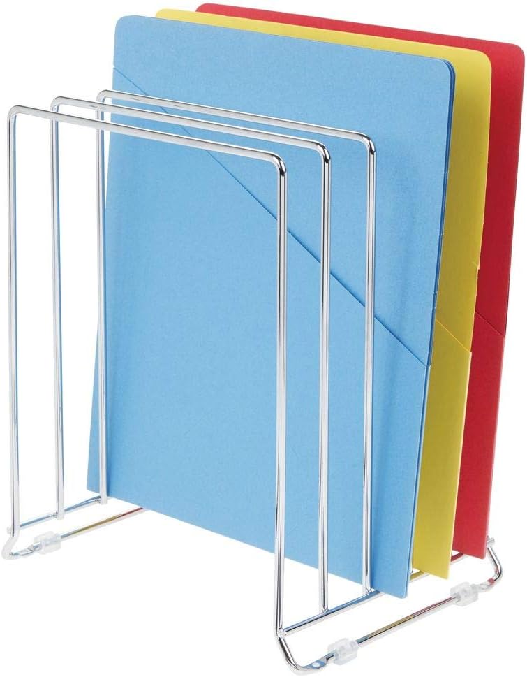 mDesign Large Metal Wire Organizer Rack for Kitchen Cabinet, Pantry, Shelves - Organizer Holder with 5 Slots for Skillets, Frying Pans, Lids, Cutting Boards, Vertical or Horizontal Placement - Chrome: Kitchen & Dining