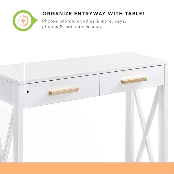 PROSUMER’S CHOICE WHITE 2-TIER 2-DRAWER COMPACT SOFA AND CONSOLE TABLE, ELEGANT ENTRYWAY, HALLWAY,FOYER, ACCENT SIDE TABLE FOR LIVING ROOM, OFFICE, CORRIDOR
