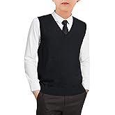 Boys Sweater Vest Kids Solid School Uniform Sleeveless Knit Sweaters Tops 5-14 Years