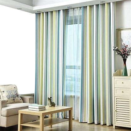 Amazon Com Etry Blue Beige Green Multi Stripe Room Darkening