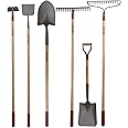 KYLIN 6-Piece Pro Long Ash Handle Garden Tools Set for Landscaping Agricture or Backyard,14-Gauge Shovels,Forged Rakes,Forged Weeding Hoe Sidewalk Scraper,