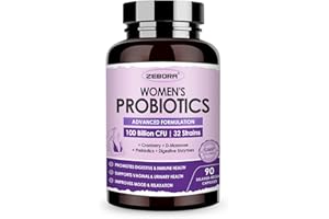 ZEBORA Probiotics for Women Digestive Health with Enzymes & Prebiotics 100 Billion CFUs| Vaginal Probiotics with D Mannose & Cranberry | Urinary Tract Health | Immune Support, 90 Capsules