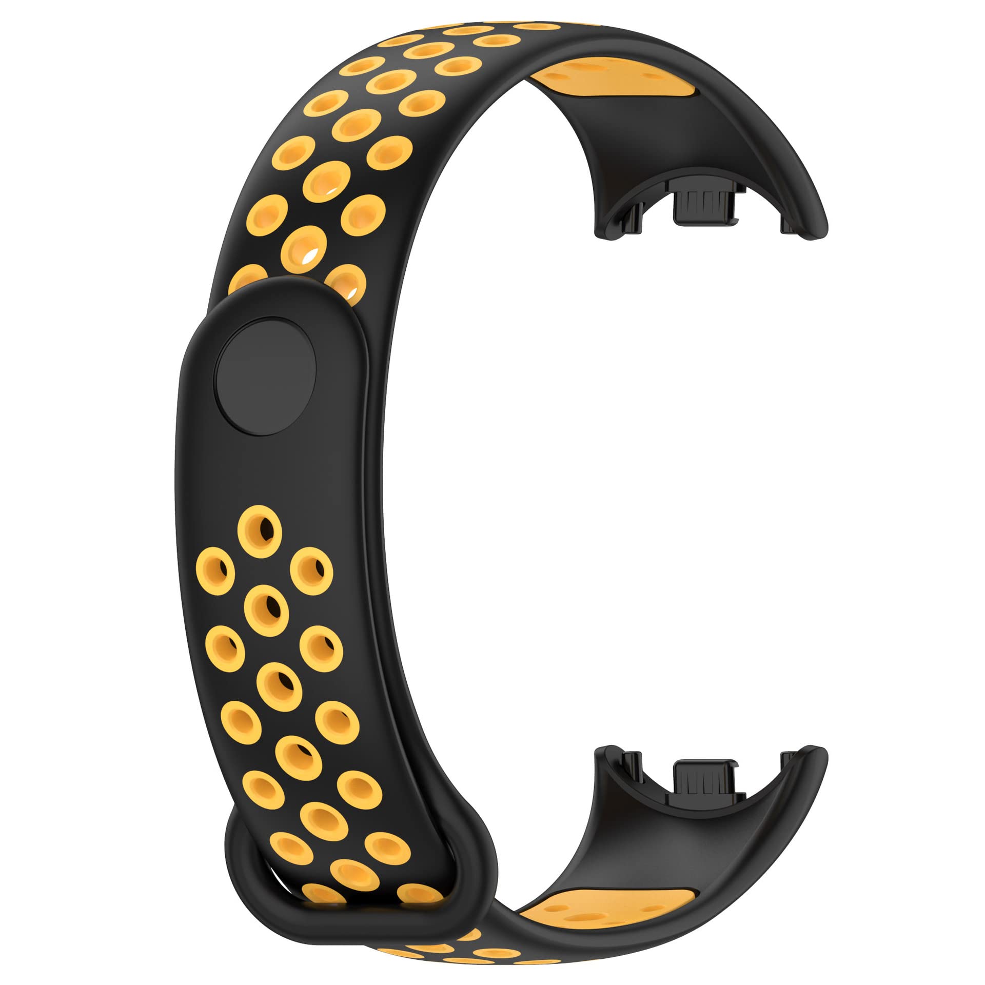 QINOUK Silicone Strap for Xiaomi Mi Smart Band 8, [Breathable] Soft Silicone Sport Replacement Strap, Two-tone Strap, Adjustable Design, for Xiaomi Band 8-Black Yellow