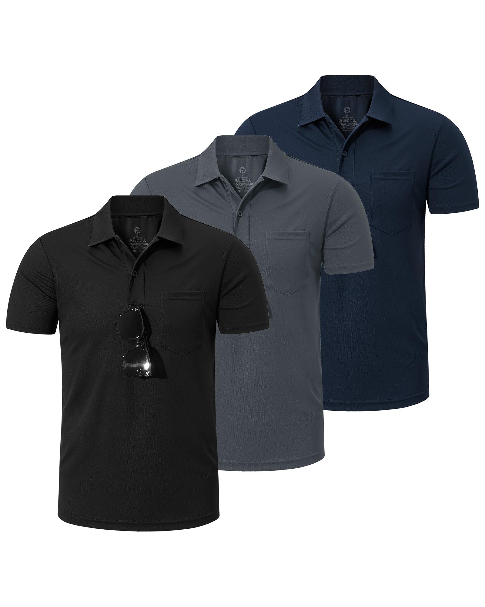 Outdoor Ventures 3er Pack Herren Poloshirt UPF50+ Polohemd mit Brusttasche