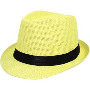 KMTI Men's Wide Brim Straw Fedora Hat Breathable Summer Cowboy for Outdoor Beach Travel Fishing and Gardening (Yellow-9,One S
