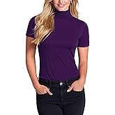 Zengjo Long Sleeve Turtleneck Women Stretch/Short Sleeve Tops Fitted Tee Shirt