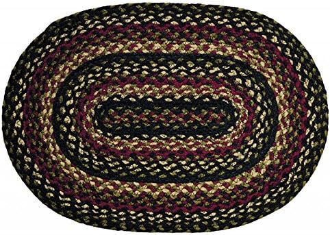 IHF Home Decor Tartan Braided Rug 20" x 30" to 8'x10' Oval Accent Floor Carpet Natural Jute Material Doormat | Black, Red, Green, Cream Woven Collection (Placemats)
