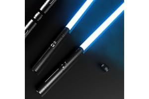 LELANCOK Two Dueling Light Sabers,RGB 15 Colors Changeable ,Premium Aluminium Alloy Hilt Light Saber, 100 Minutes Battery Life, Crash Sound and Change Color, With Cool Background Sound,Incidental Connector