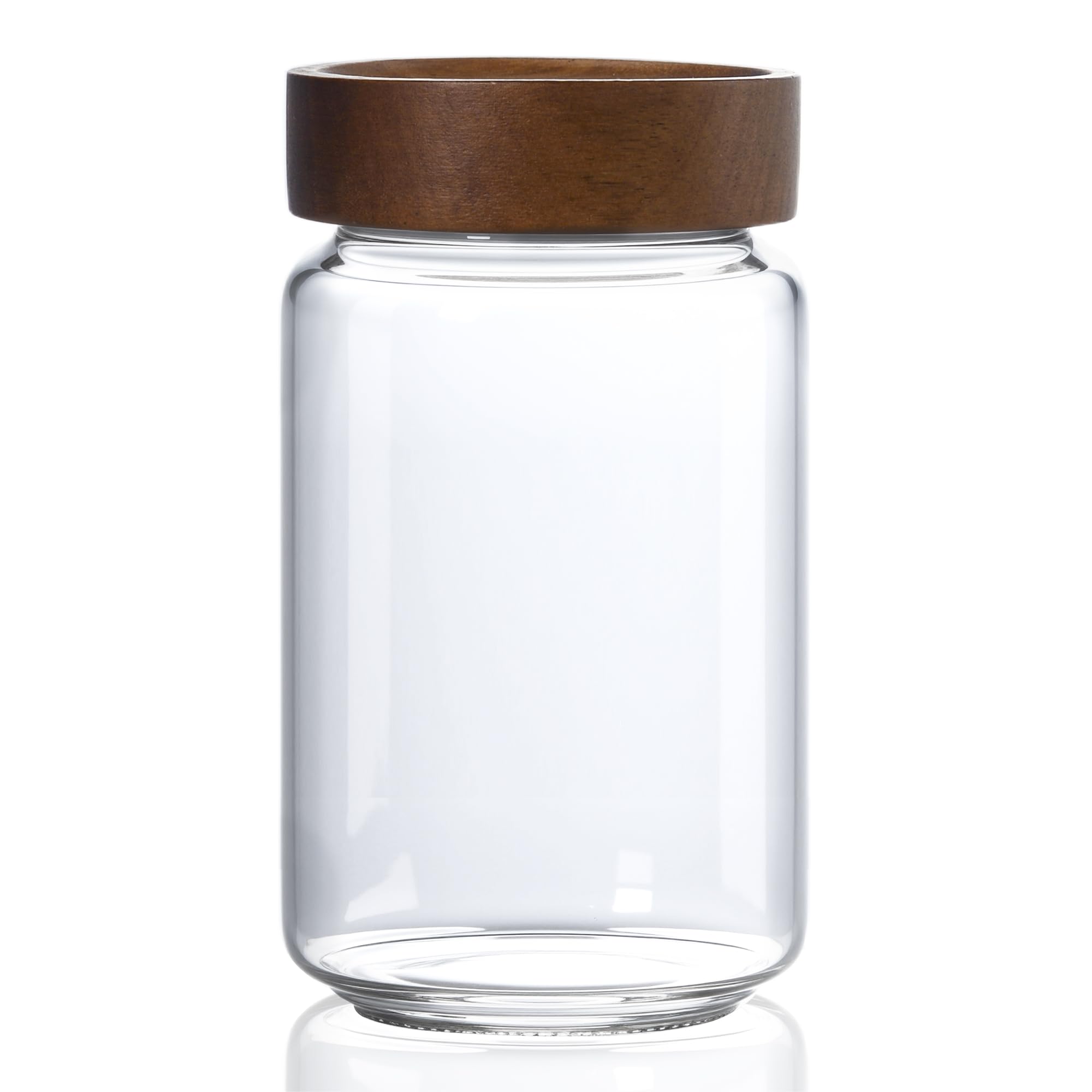 Photo 1 of MOLADRI 24 oz/710 ml Glass Jar with Airtight Wooden Screw Top Lid, Clear Stackable Food Storage Canister, Medium Cute Decorative Glass Container for Coffee, Candy, Cookie, Sugar, Oatmeal, Salt, Spice