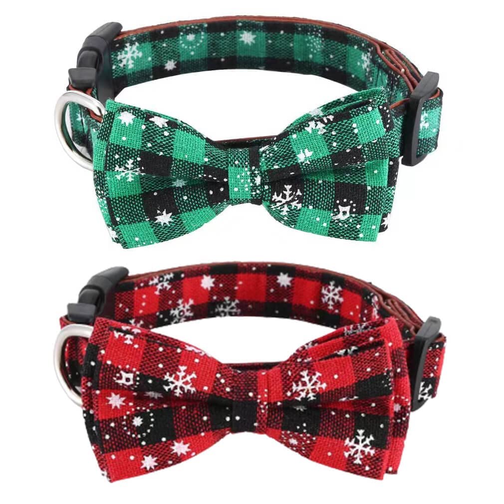 Christmas Dog Collar, Adjustable Soft Puppy Collar with Bow Tie, Breakaway Dog Collar with Snowflake Pattern for Festival, Cute Pet Collar with Quick Release Buckle for Small Medium Large Dog, 2PCS