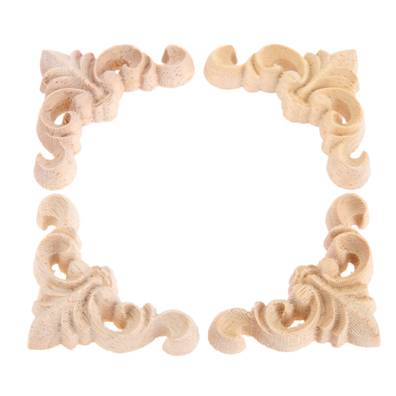 MUXSAM 4Pcs Wood Embellishments for Crafting Furniture Carved Moulding Corner Decal Unpainted Carved Decal Corner Onlay Applique Frame for Home Furniture Cabinet Door 4cm
