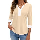 milanpavilion 3/4 Length Sleeve Womens Tops Dressy Casual Blouses for Women V Neck Trendy T Shirts Dress Shirts Work Tops