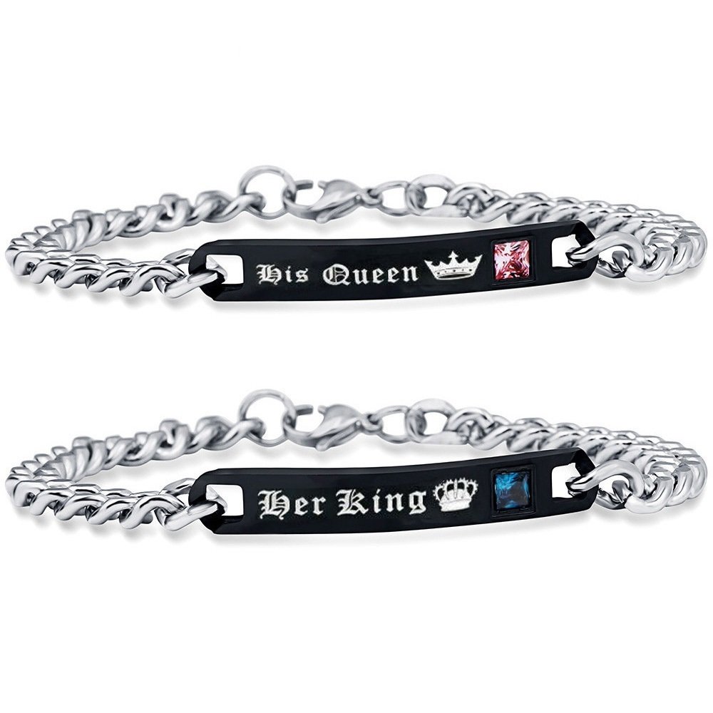 Uloveido His & Her Matching Set Titanium Stainless Steel Bracelet His Beauty Her Beast His Queen and Her King Couple Bracelet CZ Stones Bracelet Valentine's Day Gifts ST117 (sold by pairs)