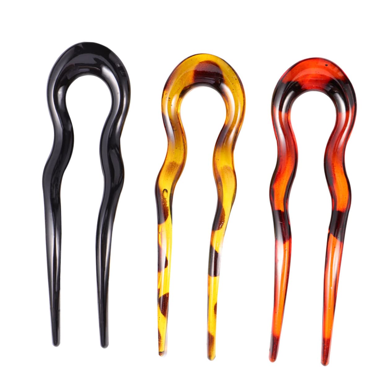 Beaupretty 3PCS French Hair Pin U Shaped Hairpins Resin Hairpin Updo Hair Sticks 2 Prong Updo Chignon Pins for Women Girls