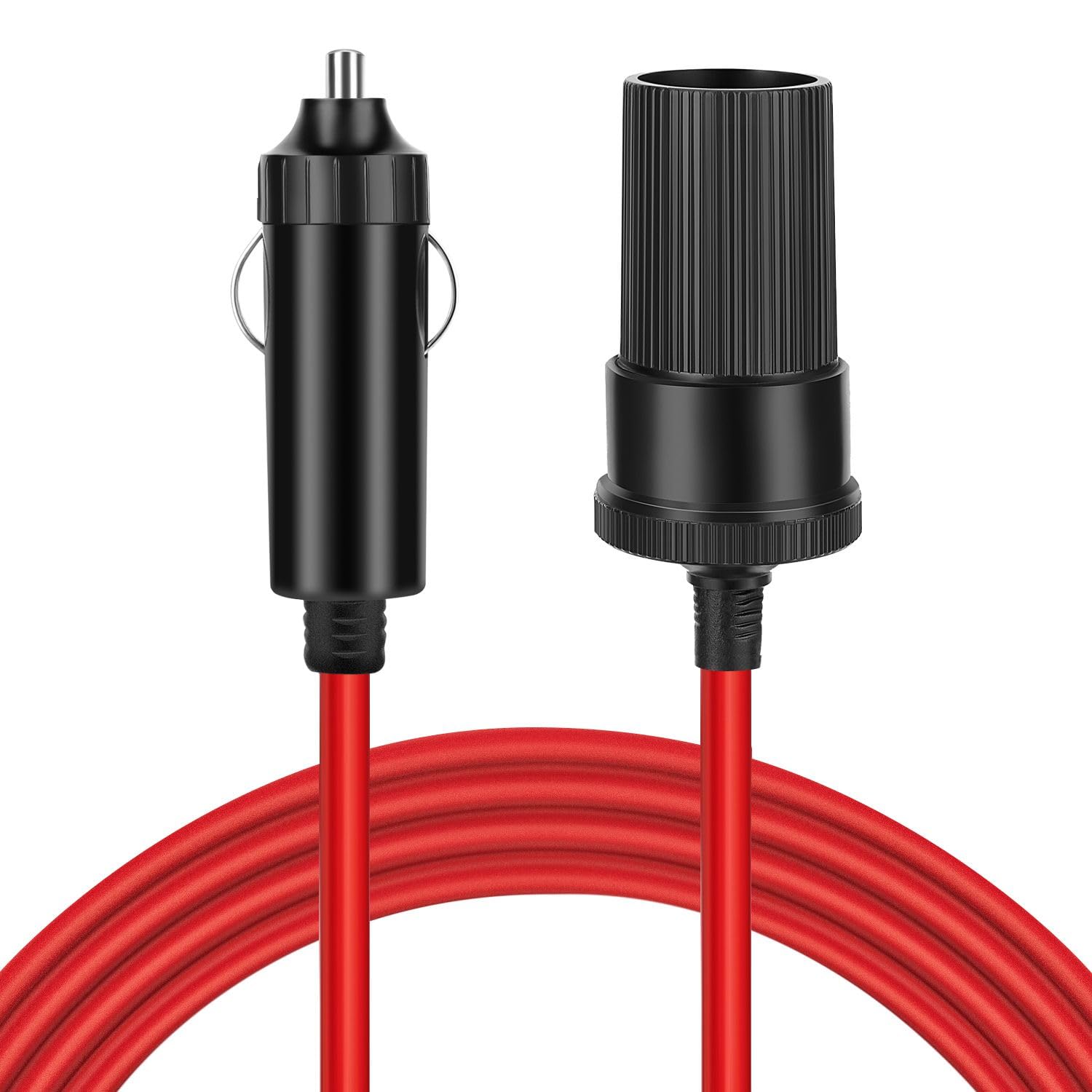 TNP Car Cigarette Lighter Extension Cord (10ft) - 12 volt Extension Cord with Cigarette Lighter Plug - 18AWG 10A Male to Female Socket Extender Cable for Car Charger, Tire Inflators, Vacuum (Red)