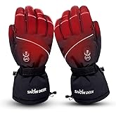 Electric Heated Gloves for Men & Women, Waterproof & Windproof Ski Gloves with Rechargeable Battery Touchscreen Three Heat Settings for Cold Weather Snowboarding Shovel Snow