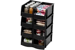 IRIS USA, Inc. Plastic Stackable Open Front Bin for Kitchen Pantry, Cabinet, Workshop, Classroom, Office, Crafts, Black, Medium, 8 Pack