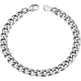 U7 Link Bracelets for Men, Cuban Link/Rope/Watch Band Solid Bracelet, Silver Black Gold Color Wrist Bracelet 3/6/9/12/15mm Width, 6.5/7.5/8.3 Inch Length, Hand Chain Jewelry for Mens Women