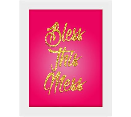 Tied Ribbons Bless The Mess Wall Poster (Wood, 25.91 cm x 1.27 cm x 34.54 cm, Fuschia Pink)
