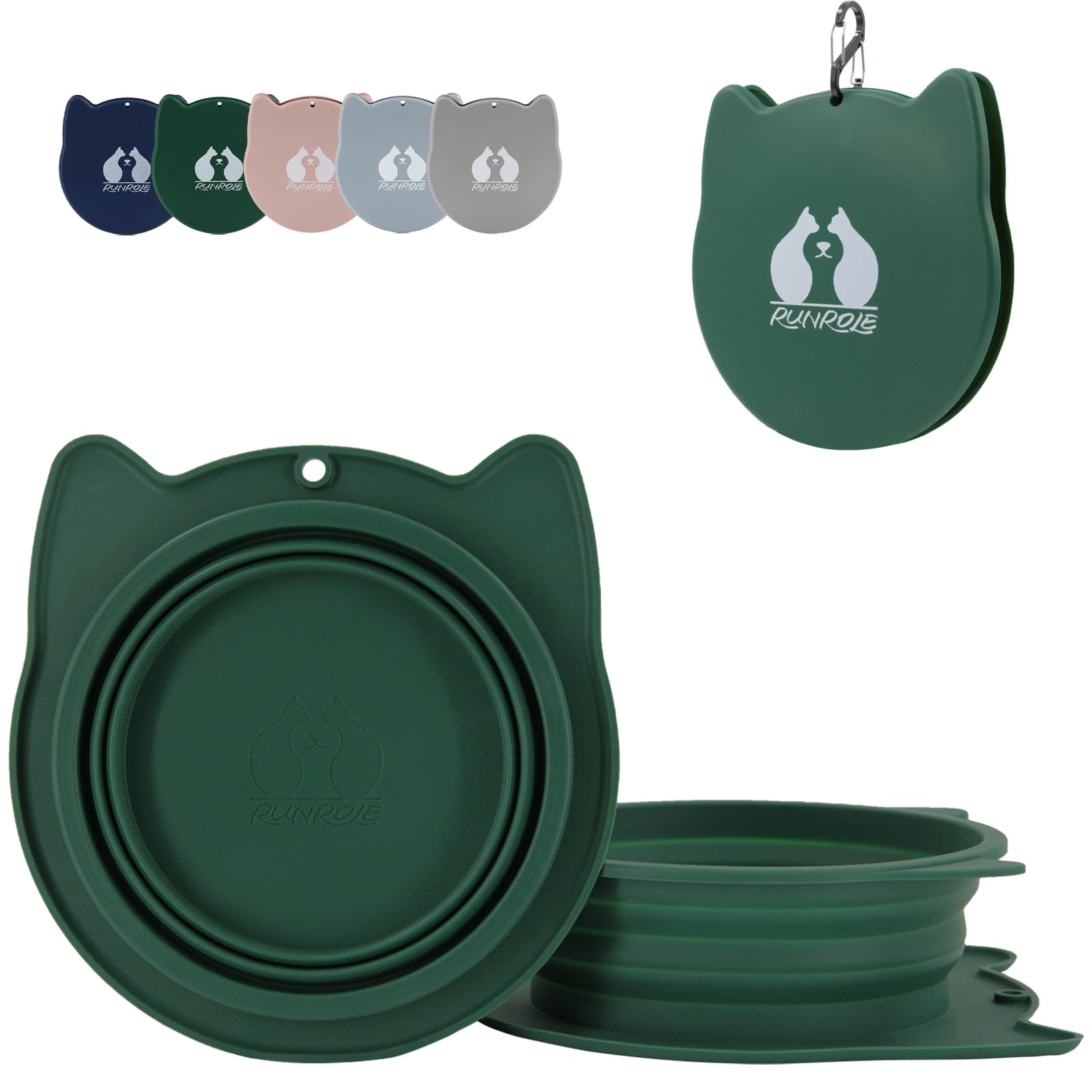 Photo 1 of RUNROLE 2-in-1 Collapsible Silicone Dog Travel Bowls, Slot Together and Use Separately, Portable Pet Food Water Bowls, Foldable Cat Feeding Watering Dishes, 20OZ+27OZ(Forest Green)