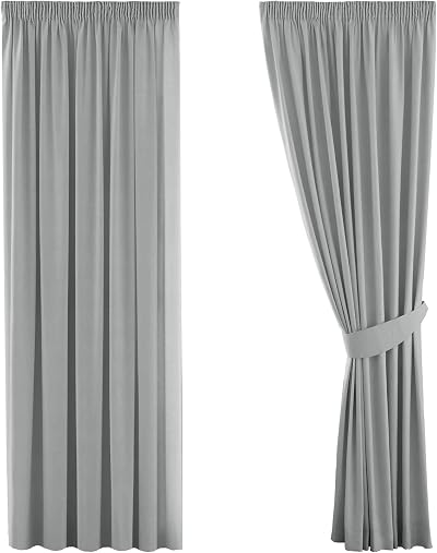 H.Versailtex Grey Blackout Curtains 2 Panels 90 x 90 Pleated Thermal Living Room
