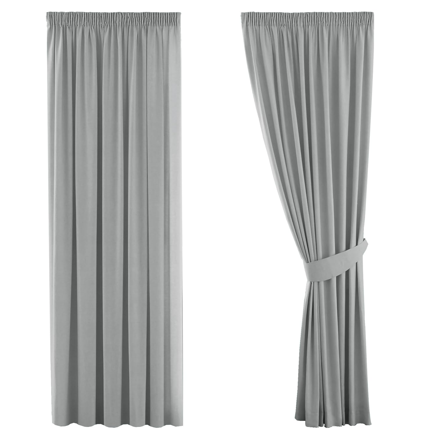 H.Versailtex Grey Blackout Curtains for Bedroom Pleated Thermal Curtains & Drapes Short Blackout Curtains for Window Treatment Living Room, 2 Panels, 46" Width x 72" Drop (with Two Matching Tiebacks)