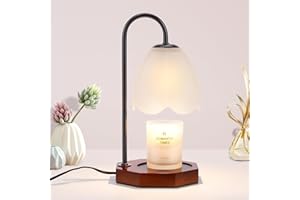 Brightever Candle Warmer Lamp with Timer, Modern Candle Lamp-2 Bulbs Included, Dimmable Wax Melt Warmer Lamp with Glass Flower Lampshade, Ideal Gift for Home Decor, House Warming(White)