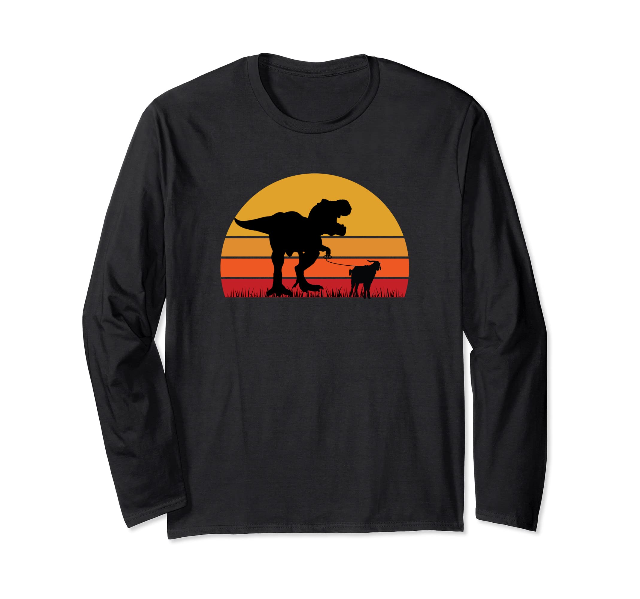 Dinosaur Walking a Goat - T Rex Trex Tyrannosaurus Dino Long Sleeve T-Shirt
