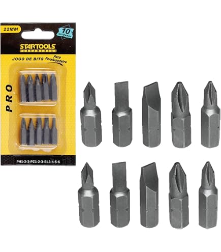 Kit Bits para Parafusadeira 10 Peças 22mm PH1 PH2 PH3 PZ1 PZ2 PZ3