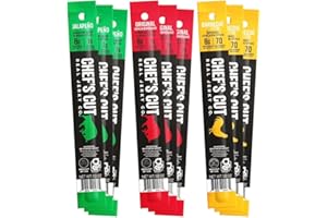 CHEF'S CUT REAL JERKY Chef's Cut, Meat Stick Variety Pack (1 Ounce Sticks, Pack of 12) - Original, BBQ, Jalapeno (Packaging May Vary) - Keto Snack, Beef Sticks