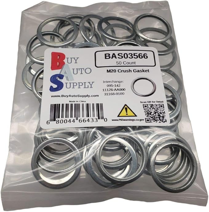 I.D 20.1mm / O.D 25.9mm 50 Pack M20 Metal Crush Washer Oil Drain Plug