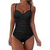 Hilor Women's Ruched Underwire One Piece Swimsuit Front Twist Swimwear Tummy Control Bathing Suit Monokini