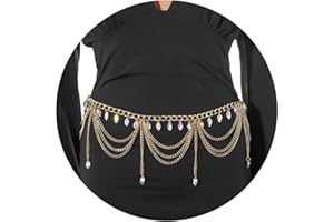 ELABEST Rhinestone Metal Waist Chain Gold Tassel Layered Crystal Chain Belt Waist Jewelry Accessories Women