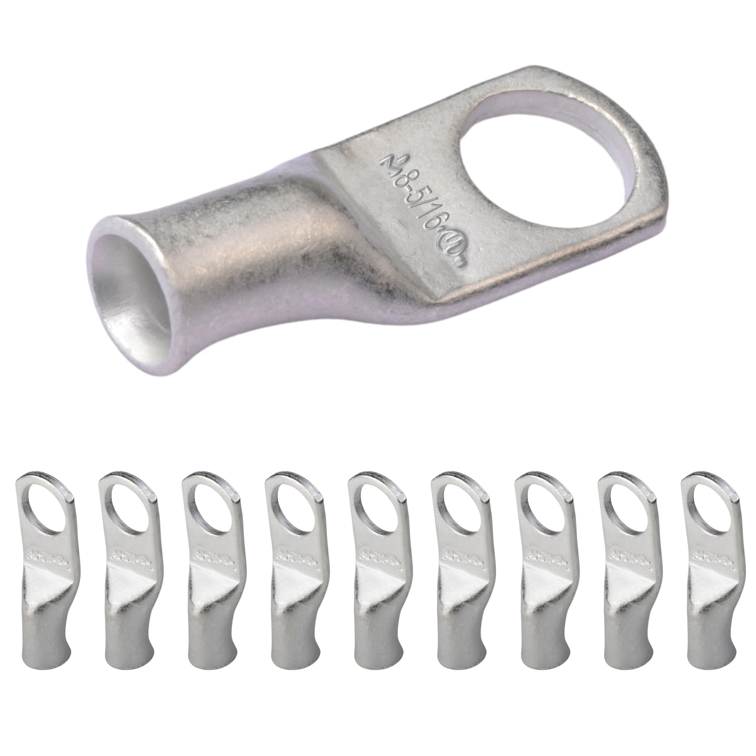 SELTERM 8 AWG (10 mm²) - 5/16" (M8) ⌀ Hole UL Marine Grade Wire Lugs, Battery Cable Ends, Tinned Copper Eyelets, Tubular Ring Terminal Connectors [B6] - 10 Pack