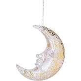 The Bridge Collection Crescent Moon with Face Ornament - Man in The Moon Christmas Ornament - Faux Mercury Glass Gold Christmas Accent